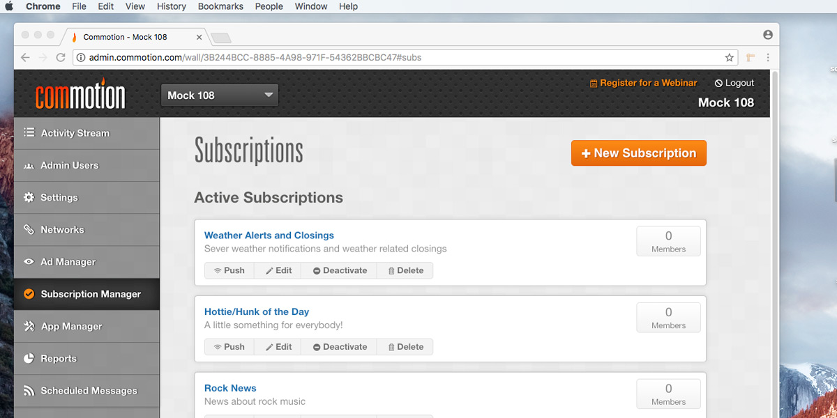 Screenshot of Commotion Management Portal